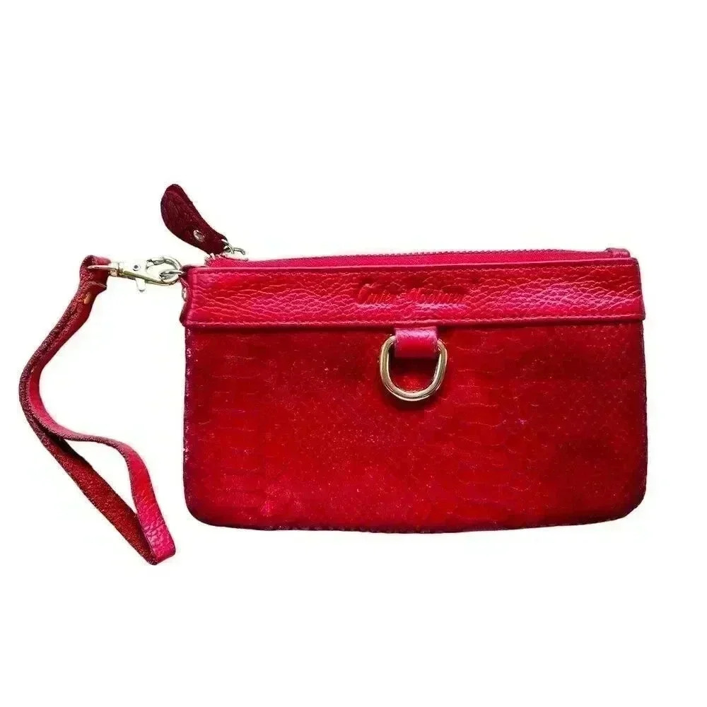 Cater Goolaer vintage Red Leather Wristlet Wallet Women with Detachable Strap